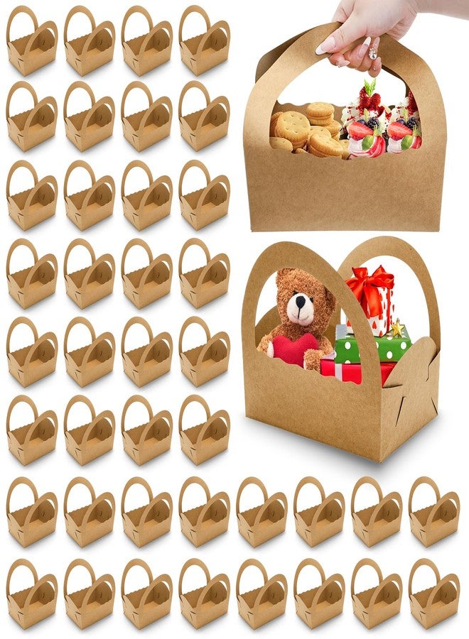 ELFULLY 50 Pack Paper Baskets for Gifts, 8.7" Kraft Basket with Handle Bulk, Empty Cookies Boxes for Desserts Snacks Donuts Pastries, Gifting Baskets for Party Wedding Anniversary Business DIY, Brown - Image 1